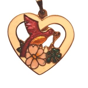 Vintage cloiseonne hummingbird heart charm vintage